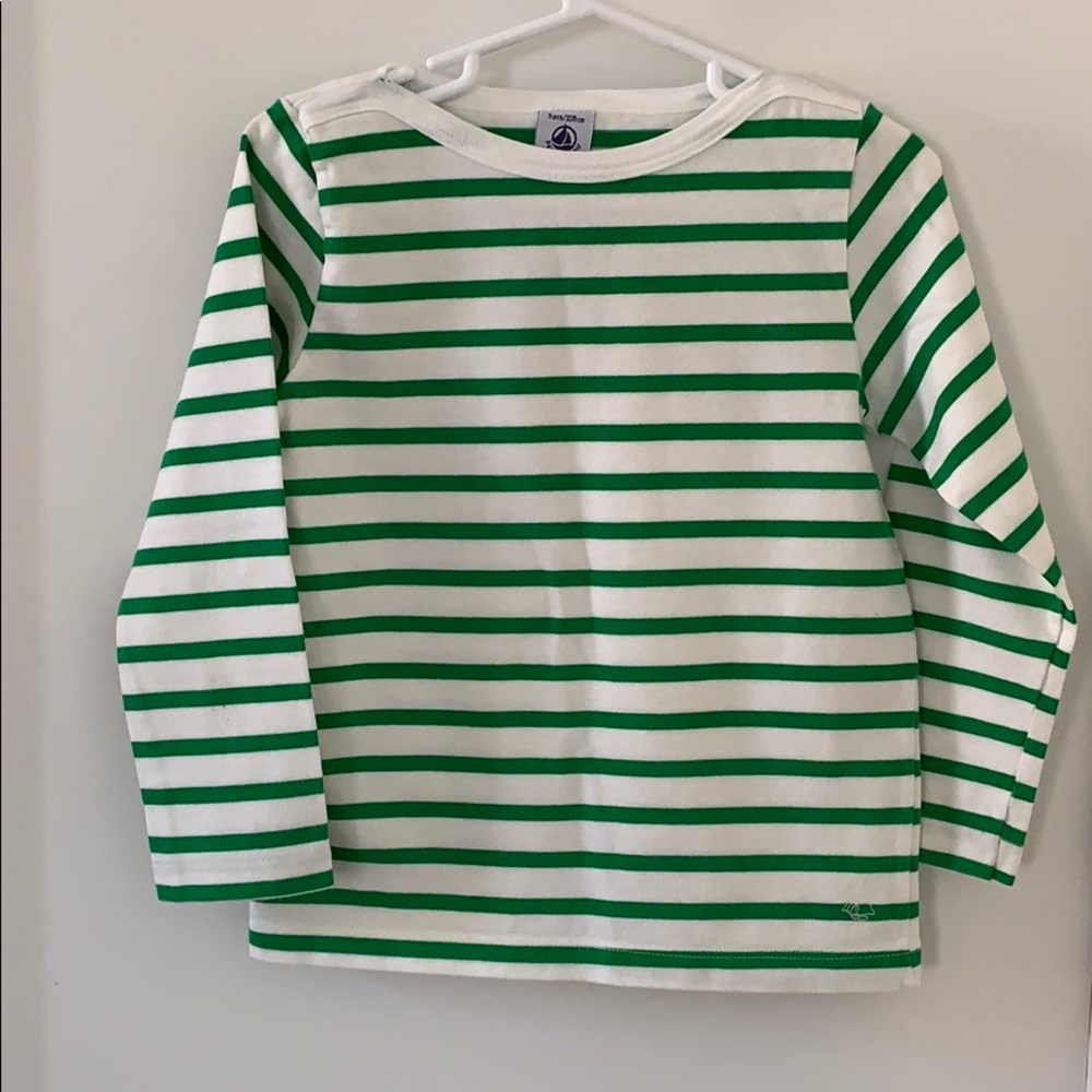 Petit Bateau Green and White striped shirt